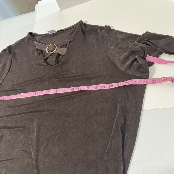 Chicos Travelers Womens Gold Ring Tunic Top Size 4 US 20/22 Brown Slinky Stretch - Picture 7 of 10